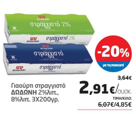 Γιαούρτι στραγγιστό ΔΩΔΩΝΗ 2%λιπ., 8%λιπ. 3Χ200γρ.